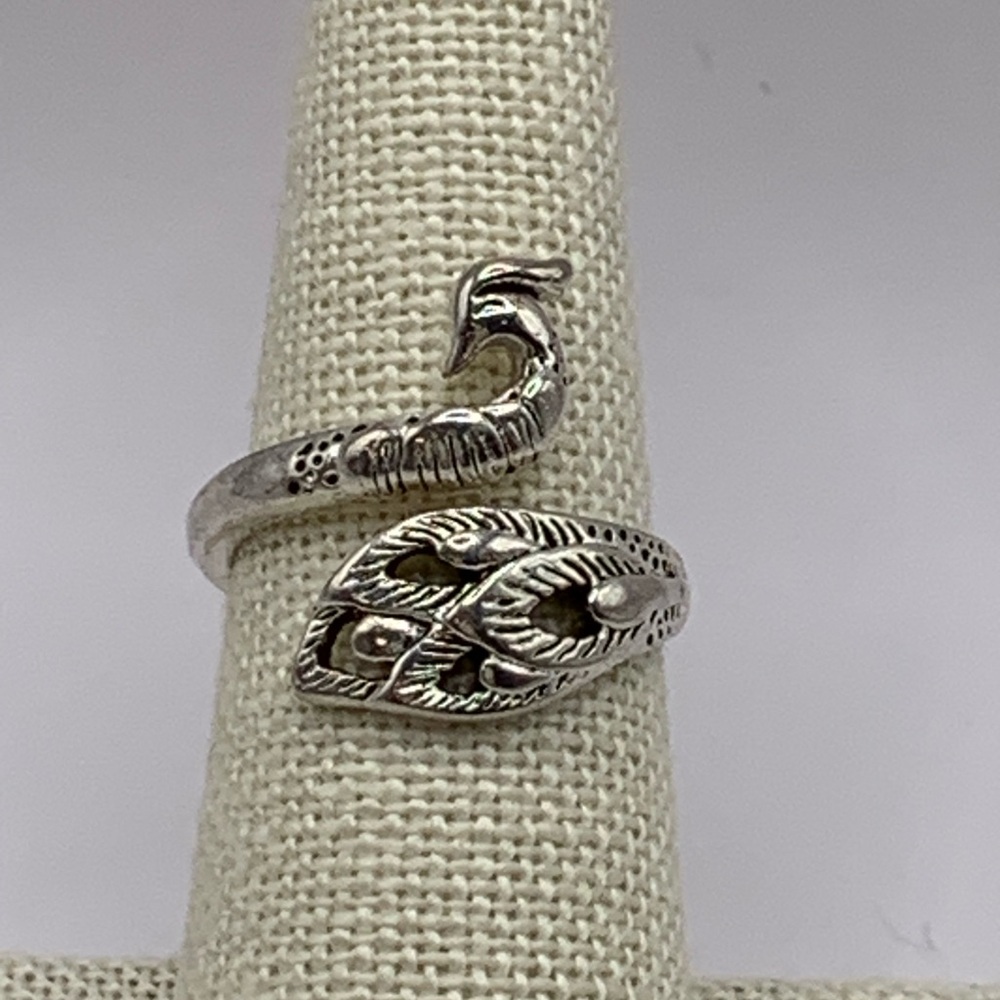 Tiny Silver Plated Peacock Wrap Ring - image 1